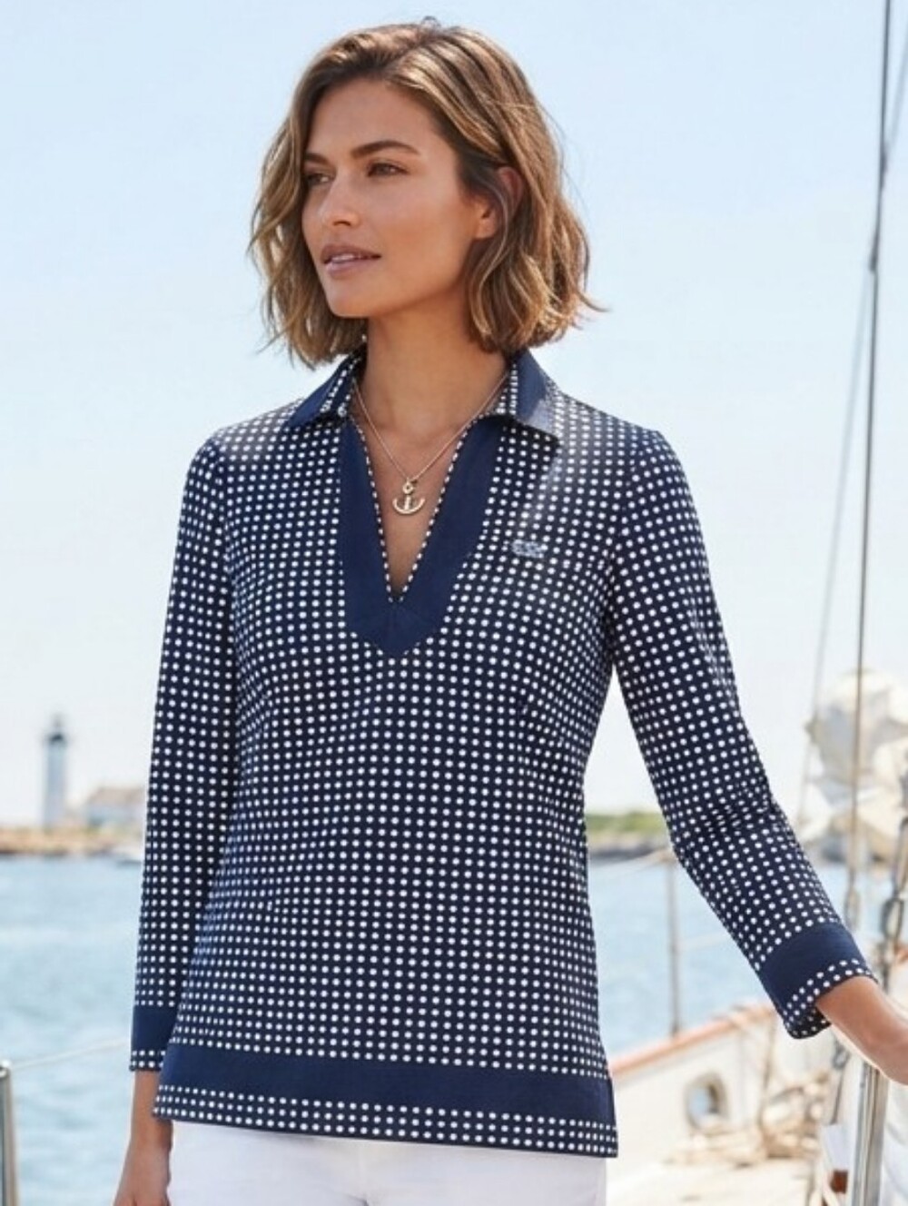 Vineyard Vines Navy White Polka Dot Polo Tunic Top Size S